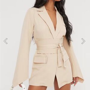 Ego Oversized Belted Blazer Dress – Stone Woven – Size 4